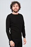 Çizgi Triko Erkek Bisiklet Yaka Slim Fit Kazak 42554259 Siyah
