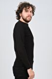Çizgi Triko Erkek Bisiklet Yaka Slim Fit Kazak 42554259 Siyah