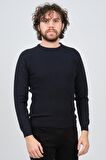 Çizgi Triko Erkek Bisiklet Yaka Slim Fit Kazak 42554259 Lacivert