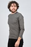 Çizgi Triko Erkek Bisiklet Yaka Slim Fit Kazak 42554259 Gri