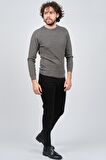 Çizgi Triko Erkek Bisiklet Yaka Slim Fit Kazak 42554259 Gri