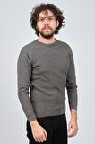 Çizgi Triko Erkek Bisiklet Yaka Slim Fit Kazak 42554259 Gri