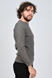 Çizgi Triko Erkek Bisiklet Yaka Slim Fit Kazak 42554259 Gri