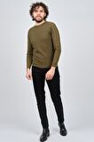 Çizgi Triko Erkek Bisiklet Yaka Slim Fit Kazak 42554259 Haki