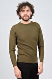Çizgi Triko Erkek Bisiklet Yaka Slim Fit Kazak 42554259 Haki