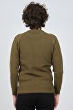 Çizgi Triko Erkek Bisiklet Yaka Slim Fit Kazak 42554259 Haki