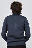 Ateş Triko Erkek Polo Yaka Desenli Yün Kazak 6092101 Indigo