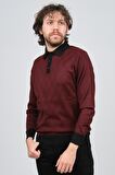Pave Erkek Polo Yaka Desenli Yün Kazak 4537094 Bordo