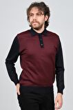 Pave Erkek Polo Yaka Desenli Yün Kazak 4537124 Bordo