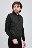 Pave Erkek Polo Yaka Desenli Yün Kazak 4537134 Siyah