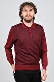 Pave Erkek Polo Yaka Desenli Yün Kazak 4537134 Bordo