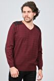 Desen Triko Erkek V Yaka Saf Yün Kazak 0246538 Bordo