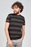 Tony Montana Erkek Blok Desenli Bisiklet Yaka T-Shirt 3181305 Siyah Gri