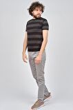 Tony Montana Erkek Blok Desenli Bisiklet Yaka T-Shirt 3181305 Siyah Gri