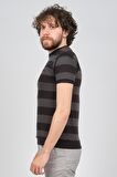 Tony Montana Erkek Blok Desenli Bisiklet Yaka T-Shirt 3181305 Siyah Gri