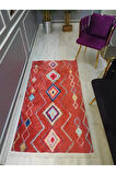 Kaymaz Tabanlı Yıkanabilir Kırmızı Kilim Desenli Dokuma Taban Halı
