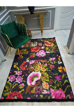 Kaymaz Tabanlı Yıkanabilir Renkli Karabağ Kilim Desenli Dokuma Taban Halı