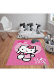 Kaymaz Tabanlı Yıkanabilir Hello Kitty Desenli Çocuk Halısı Dot Taban Halı