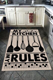 Kaymaz Tabanlı Yıkanabilir My Kitchen My Rules Desenli Dot Taban Halı