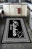 Kaymaz Tabanlı Yıkanabilir Çerçeveli Kitchen Yazılı Desenli Dot Taban Halı