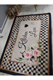 Kaymaz Tabanlı Yıkanabilir  Kitchen Love Desenli Dokuma Taban Halı