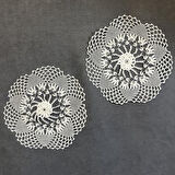 Uretti - Sariye 4648 7380 El Yapımı Tığ İşi Örgü 12'li Dantel Örtü Takımı - 22 X 22 Cm