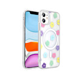 Gpack Apple iPhone 11 uyumlu Kılıf Folk M-Safe Şarj Özellikli Şeffaf Desenli