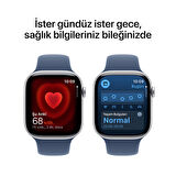Apple Watch Series 10 GPS 46 mm Gümüş Rengi Alüminyum Kasa ve Kot Rengi Spor Kordon - M/L (MWWM3TU/A)