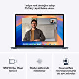 MacBook Air 15 inç Apple M4 Çip 10 Çekirdek CPU 10 Çekirdek GPU 16GB Bellek 256GB Gece Yarısı - (MW1L3TU/A)