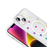 Gpack Apple iPhone 15 Plus uyumlu Kılıf Folk M-Safe Şarj Özellikli Şeffaf Desenli