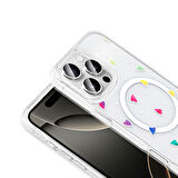 Gpack iPhone 16 Pro Max uyumlu Kılıf Folk M-Safe Şarj Özellikli Şeffaf Desenli