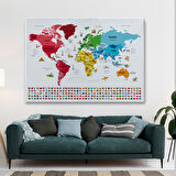 Harita Sepeti Dünya Haritası Ülke Bayraklı ve Başkentli Kanvas Tablo 1959