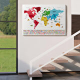 Harita Sepeti Dünya Haritası Ülke Bayraklı ve Başkentli Kanvas Tablo 1959