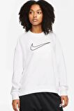 Nike Dri-Fit Get Fit Graphic Crewneck Kadın Beyaz Bol Kesim Sweatshrit