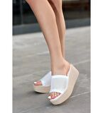 Siyah Kadın Delikli Triko Günlük Hasır Dolgu Topuklu Terlik - Siyah - 38