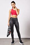 Nike Dri-Fit One Mid-Rise Shine Normal Belli Toparlayıcı Parlak Siyah Kadın Taytı