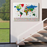 Harita Sepeti Türkçe Dünya Haritası Ülke Bayrak ve Başkentli Kanvas Tablo 1962