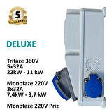 Charger İkili Montajlı Kombinasyon Kutusu 5x32A ve 1x16A Priz Sigortaları ve Kaçak Akım Rölesi içerisinde