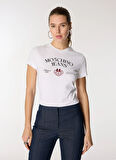 Moschino Jeans Yuvarlak Yaka Baskılı Beyaz Kadın T-Shirt A0703-1001