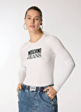 Moschino Jeans Yuvarlak Yaka Standart Baskılı Beyaz Kazak Kadın J0926-3002