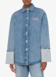 Moschino Jeans Oversize Gömlek Yaka Açık İndigo Kadın Denim Gömlek 251K1J021632171295
