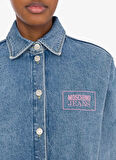 Moschino Jeans Oversize Gömlek Yaka Açık İndigo Kadın Denim Gömlek 251K1J021632171295