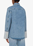 Moschino Jeans Oversize Gömlek Yaka Açık İndigo Kadın Denim Gömlek 251K1J021632171295