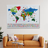 Harita Sepeti Dünya Haritası Ülke Bayraklı ve Başkentli Kanvas Tablo 1963