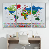 Harita Sepeti Dünya Haritası Ülke Bayraklı ve Başkentli Kanvas Tablo 1963