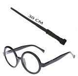 Harry Potter Asası 30 cm ve Siyah Çerçeveli Harry Potter Gözlüğü Seti