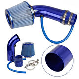 Universal Ses & Performans Arttırıcı Açık Hava Filtre Kiti Set Alüminyum Alaşımlı Krom Bigtube +6 Hp 65-75 mm Mavi