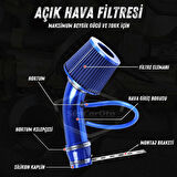 Universal Ses & Performans Arttırıcı Açık Hava Filtre Kiti Set Alüminyum Alaşımlı Krom Bigtube +6 Hp 65-75 mm Mavi