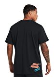 Under Armour 1382903-001 UA HW LOGO OVERLAY EMB Siyah Erkek Bisiklet Yaka Oversize T-Shirt