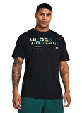 Under Armour Siyah Erkek Bisiklet Yaka Bol Kesim T-Shirt 1382829-001 UA Colorblock Wordmark